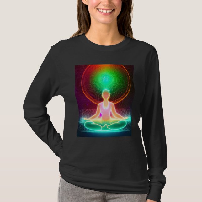 Yoga Girl Female Sun Salutation Meditation Chakra  T Shirt (Framsida)