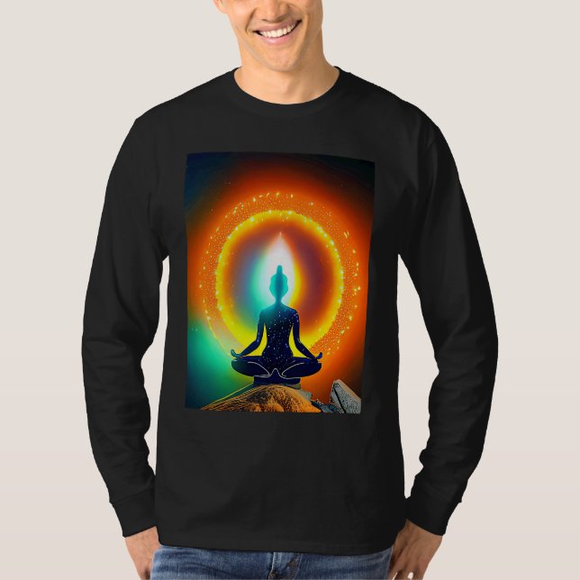 Yoga Girl Female Sun Salutation Meditation Chakra  T Shirt (Framsida)