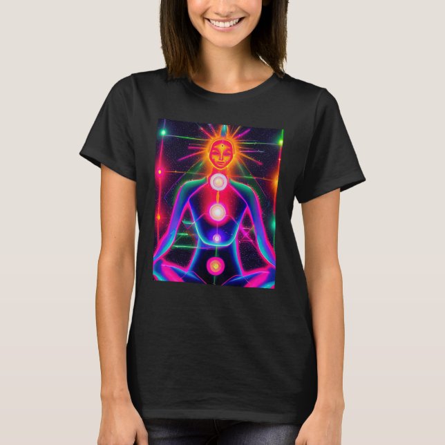 Yoga Girl Female Sun Salutation Meditation Chakra  T Shirt (Framsida)