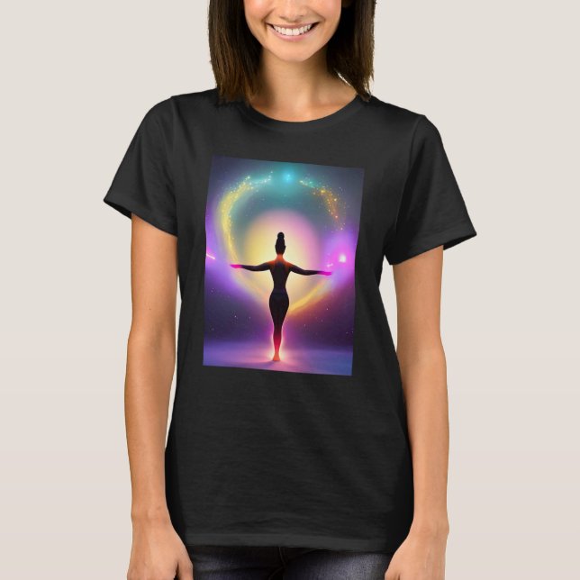 Yoga Girl Female Sun Salutation Meditation Chakra  T Shirt (Framsida)