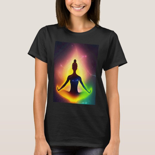 Yoga Girl Female Sun Salutation Meditation Chakra  T Shirt (Framsida)