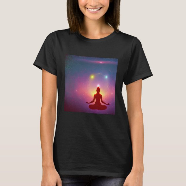 Yoga Girl Female Sun Salutation Meditation Chakra  T Shirt (Framsida)