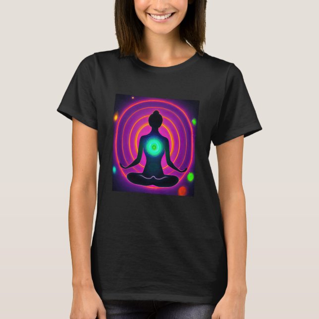 Yoga Girl Female Sun Salutation Meditation Chakra  T Shirt (Framsida)