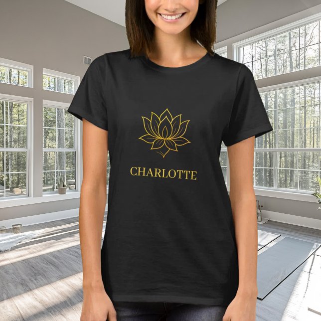 Yoga gold lotus flower name black t shirt (Skapare uppladdad)