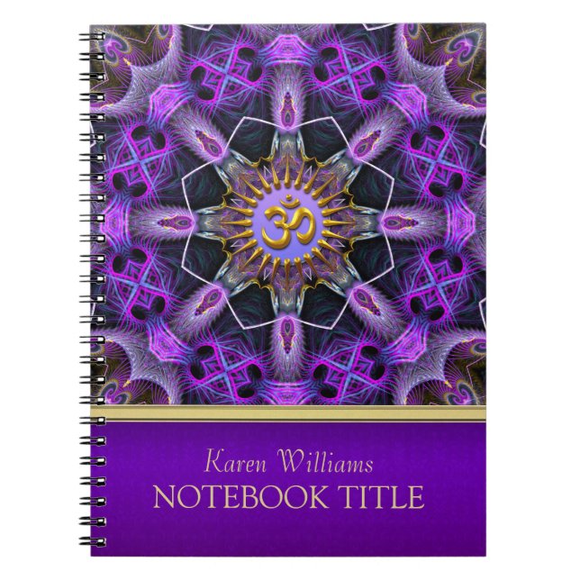 Yoga Golden Om Lila Fractal Mandala bärbar dator Anteckningsbok (Framsidan)