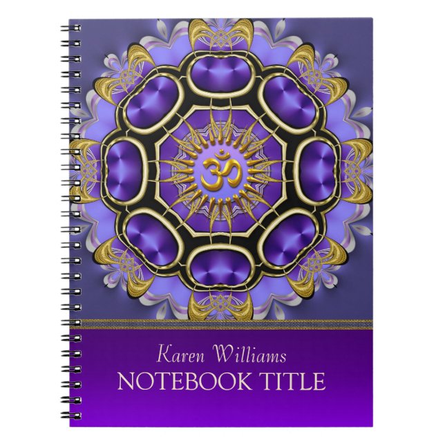 Yoga Golden Om Lila Fractal Mandala bärbar dator Anteckningsbok (Framsidan)