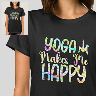 Yoga gör mig Lycklig Pastel Marbloggad på Black T Shirt