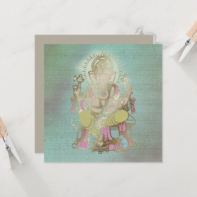 YOGA - Greeting Card, Ganesha Kort (Fram/Back In Situ)