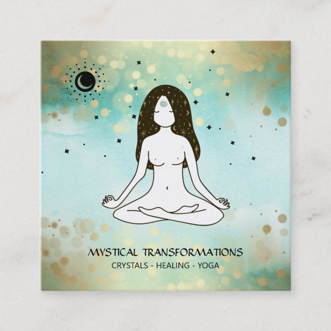 *~* Yoga gudinna Celestial Måne Magic Boho Teal Fyrkantigt Visitkort (Framsida)