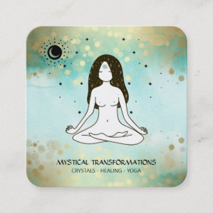 *~* Yoga gudinna Celestial Måne Magic Teal Boho Fyrkantigt Visitkort