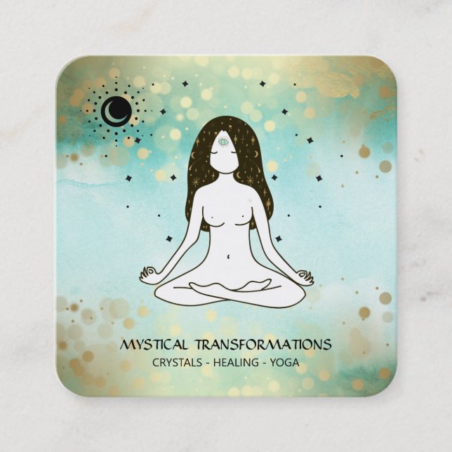 *~* Yoga gudinna Celestial Måne Magic Teal Boho Fyrkantigt Visitkort (Framsida)