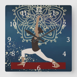 Yoga Guld, Blue and Red Mandala Meditation Fyrkantig Klocka