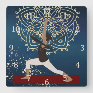 Yoga Guld, Blue and Red Mandala Meditation Fyrkantig Klocka