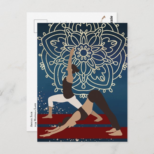Yoga Guld, Blue- och Red Mandala-Personligen Vykort (Fram/baksida)