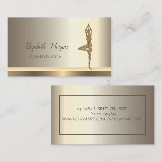 Yoga Guld Glitter Girl Champagne Visitkort (Fram/baksida)