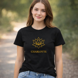 Yoga guld lotus blomma namn svart t shirt
