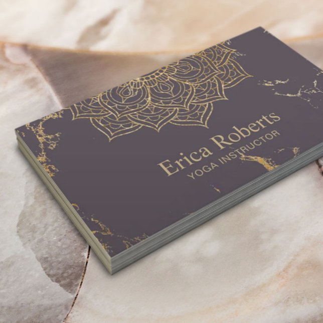 Yoga Guld Lotus Mandala Trendig Lila Marble Visitkort (Skapare uppladdad)