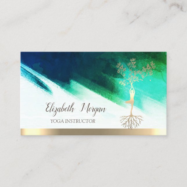 Yoga, Guld Träd Women Silhouette, penseldrag Visitkort (Framsida)