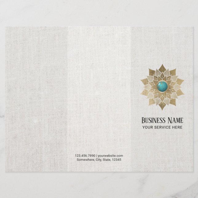 Yoga Guld Turkvoise Lotus Mandala Linen Trifold (Framsida)
