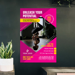 Yoga Gym Classes Girly Rosa Modern Marknadsföring  Poster
