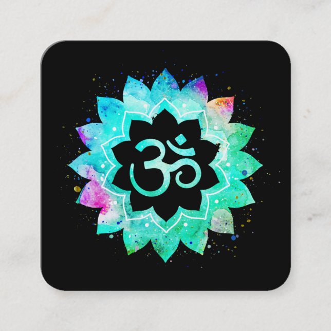 *~* Yoga Healer Lotus Flower Mandala om Aum Symbol Fyrkantigt Visitkort (Framsida)