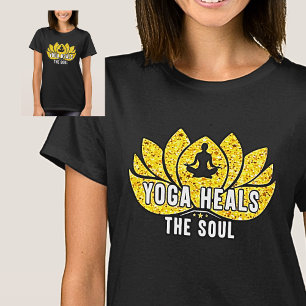 Yoga Heals Soul Guld på Black T-Shirt