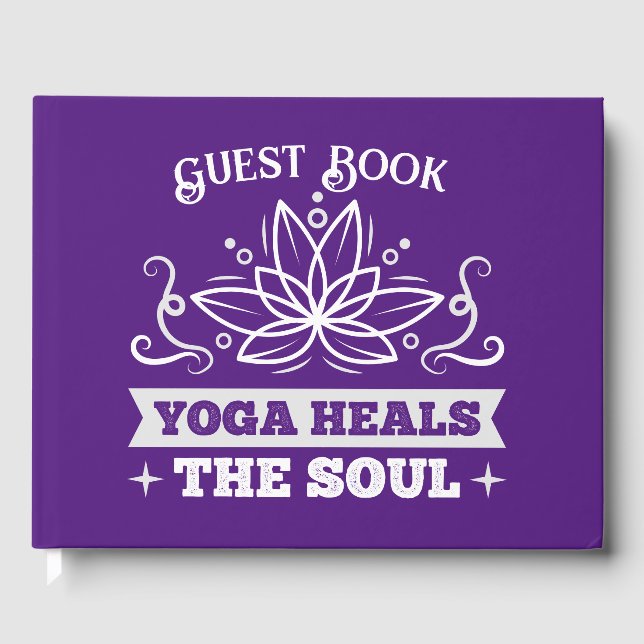 Yoga Heals Soul Quote Lotus Flower Lila Gästböcker (Framsida)