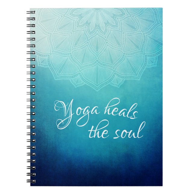 Yoga Heals Soul Text med Blue Mandala Anteckningsbok (Framsidan)