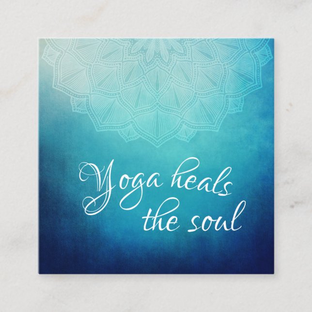 Yoga Heals Soul Text med Blue Mandala Fyrkantigt Visitkort (Framsida)