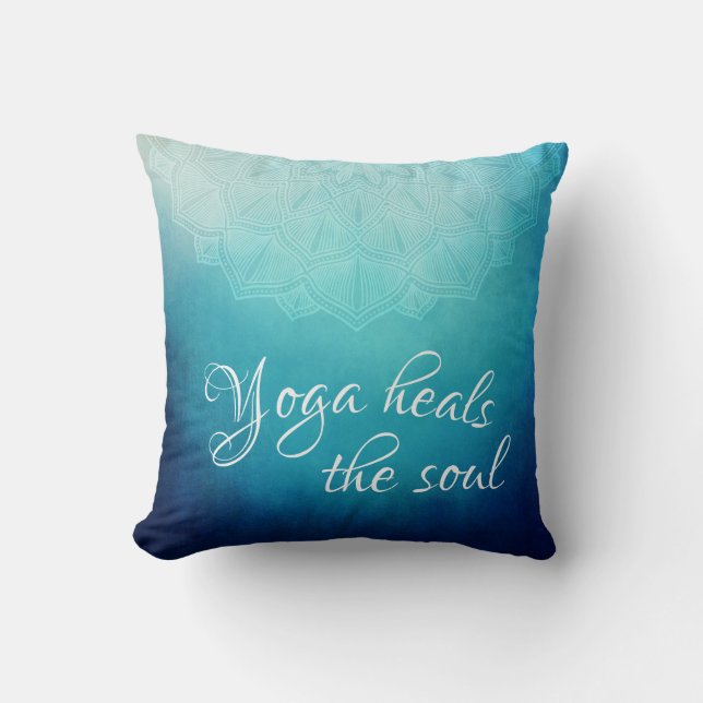 Yoga Heals Soul Text med Blue Mandala Kudde (Framsida)