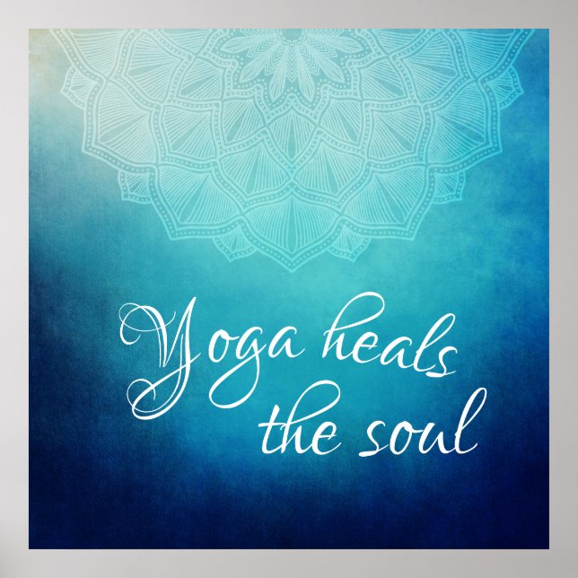 Yoga Heals Soul Text med Blue Mandala Poster (Framsidan)