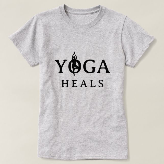 Yoga Heals t-shirt med siluett av trädpositionen (Design framsida)