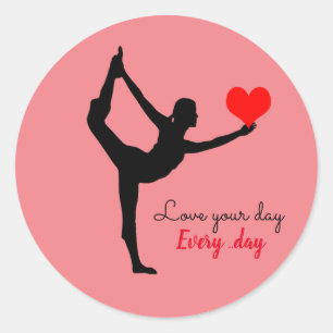 Yoga Heart & Kärlek din dag, Varje dag / Yogini  Runt Klistermärke