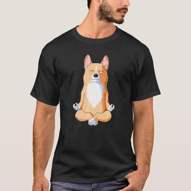 Yoga Hund Corgi Premium T Shirt (Framsida)