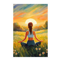 Yoga i fält vid solnedgången