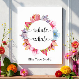 Yoga Inhale Exhale Quote Rosa White Blommigt Perfect Poster