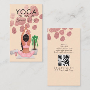 Yoga Instructions Classes Ro Rosa Faux Foil B Visitkort