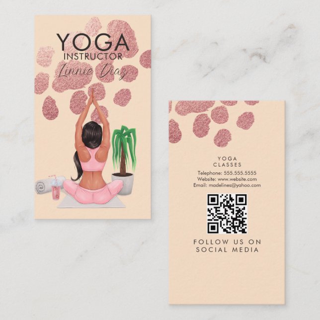 Yoga Instructions Classes Ro Rosa Faux Foil B Visitkort (Fram/baksida)
