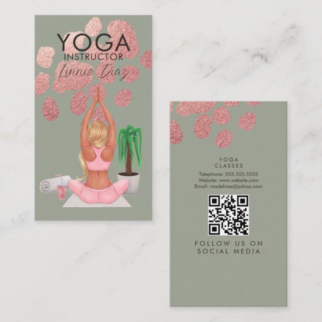 Yoga Instructions Classes Ro Rosa Faux Foil C Visitkort (Fram/baksida)