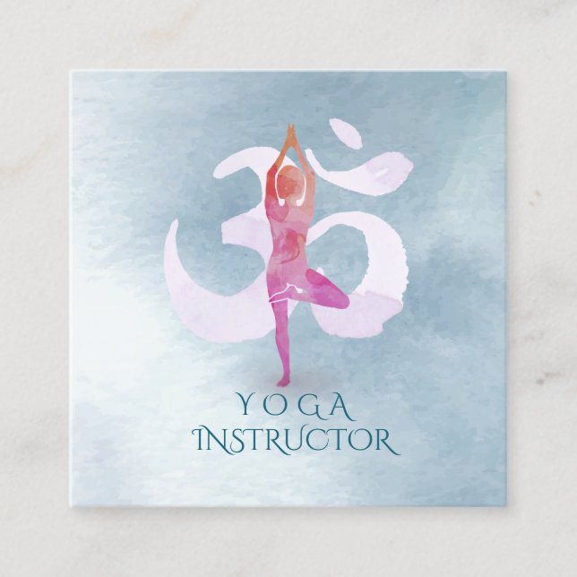 Yoga Instructions Meditation Pose Om Sign Watercol Fyrkantigt Visitkort (Framsida)