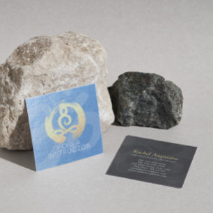 Yoga Instructor Blue & Guld Meditation Pose ZEN OM Fyrkantigt Visitkort
