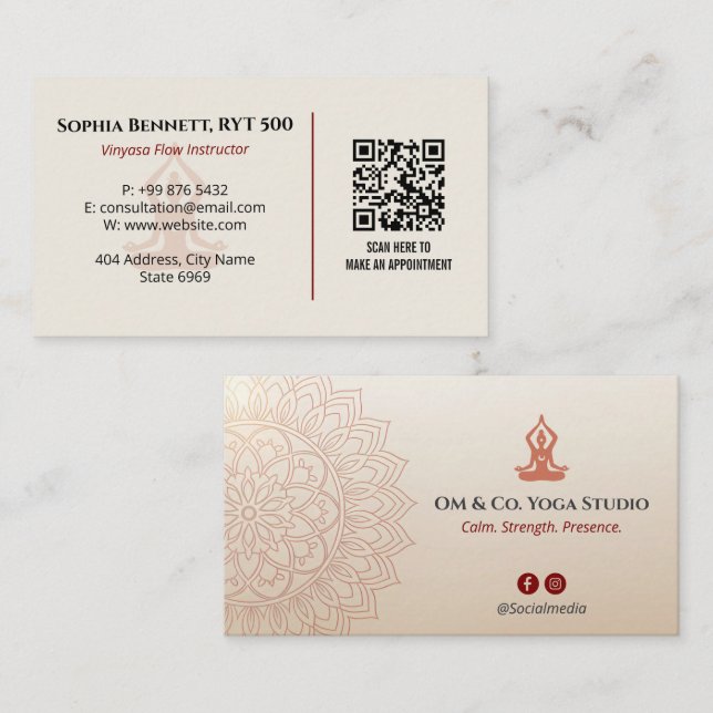 Yoga Instructor Business | Calm Brown Mandala Visitkort (Fram/baksida)