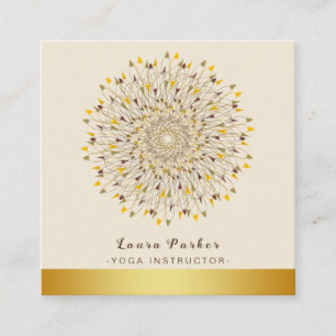 Yoga Instructor Classic Mandala Lotus Blommigt Gul Fyrkantigt Visitkort