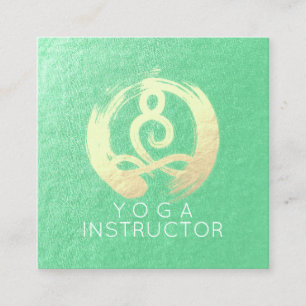 Yoga Instructor Grönt Guld Meditation Pose ZEN OM Fyrkantigt Visitkort