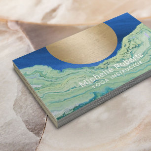 Yoga Instructor Guld Circle Teal Blue Agate Visitkort