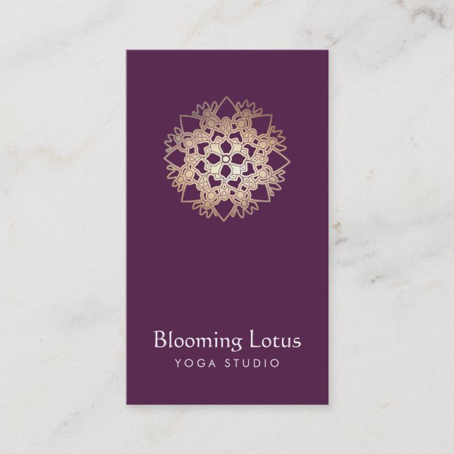 Yoga Instructor Guld Lotus Lila Affärskort Visitkort (Framsida)
