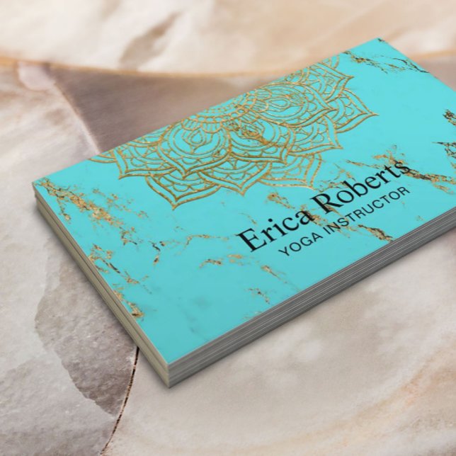 Yoga Instructor Guld Lotus Mandala Turcos Visitkort (Skapare uppladdad)