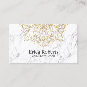 Yoga Instructor Guld Lotus Mandala White Marble Visitkort