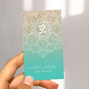 Yoga Instructor Guld & Teal Lotus Mandala Visitkort