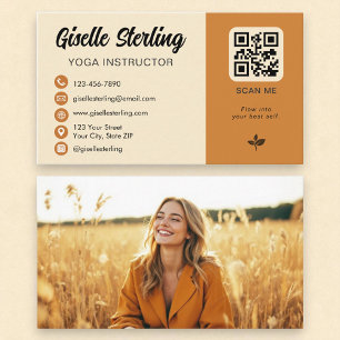 Yoga Instructor Gult Orange QR-kodfoto Visitkort